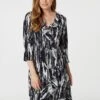 Abstract Print Wrap Front Skater Dress -Hallmark Style D165041 BLACK AND WHITE 2