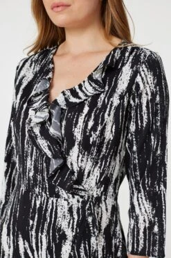 Abstract Print Wrap Front Skater Dress -Hallmark Style D165041 BLACK AND WHITE 4