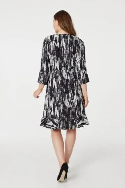 Abstract Print Wrap Front Skater Dress -Hallmark Style D165041 BLACK AND WHITE 5