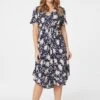 Floral Knot Front Midi Tea Dress -Hallmark Style D165046 NAVY 1