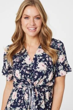 Floral Knot Front Midi Tea Dress -Hallmark Style D165046 NAVY 5