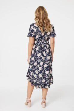 Floral Knot Front Midi Tea Dress -Hallmark Style D165046 NAVY 6