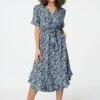 Floral Drop Hem Midi Tea Dress -Hallmark Style D165048 MULTI NAVY 2