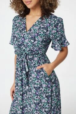 Floral Drop Hem Midi Tea Dress -Hallmark Style D165048 MULTI NAVY 4