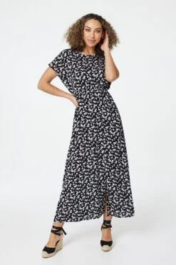 Ditsy Floral Frill Sleeve Maxi Dress