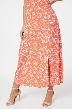 Printed Short Sleeve Maxi Dress -Hallmark Style D165050 CORAL 4