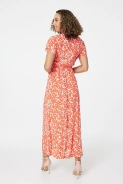 Printed Short Sleeve Maxi Dress -Hallmark Style D165050 CORAL 6