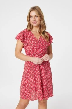 Ditsy Floral Frill Sleeve Dress
