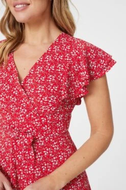 Ditsy Floral Frill Sleeve Dress -Hallmark Style D165058 RED 3