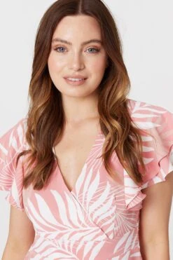 Leaf Print Cap Sleeve Skater Dress -Hallmark Style D165059 PINK 4