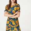 Floral Split Front Midi Tea Dress -Hallmark Style D165065 MULTI BLUE 2