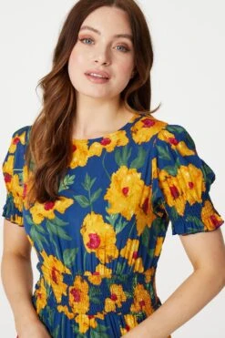 Floral Split Front Midi Tea Dress 11 Floral Split Front Midi Tea Dress -Hallmark Style D165065 MULTI BLUE 3