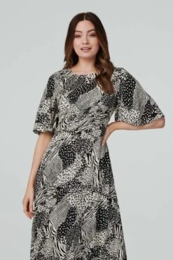 Animal Print Midi Tea Dress -Hallmark Style D165068 MULTI BLACK 3