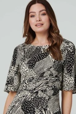 Animal Print Midi Tea Dress -Hallmark Style D165068 MULTI BLACK 4