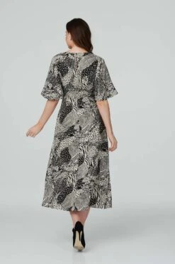 Animal Print Midi Tea Dress -Hallmark Style D165068 MULTI BLACK 5