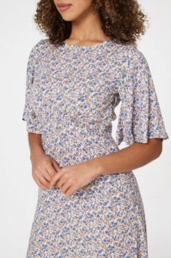 Floral Angel Sleeved Midi Dress -Hallmark Style D165069 MULTI BLUE 3