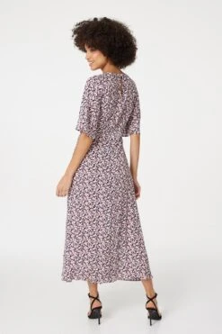 Floral Angel Sleeved Midi Dress -Hallmark Style D165069 MULTI PINK 6