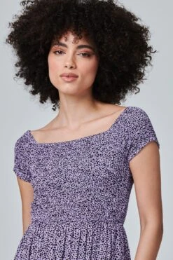 Ditsy Print Smocked Maxi Dress -Hallmark Style D165071 LILAC 5