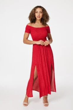 Ditsy Print Smocked Maxi Dress -Hallmark Style D165071 RED 1