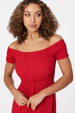 Ditsy Print Smocked Maxi Dress -Hallmark Style D165071 RED 4