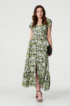 Floral Print Split Hem Maxi Dress -Hallmark Style D165079 GREEN 2