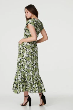 Floral Print Split Hem Maxi Dress -Hallmark Style D165079 GREEN 5