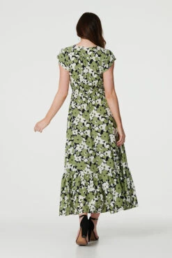 Floral Print Split Hem Maxi Dress -Hallmark Style D165079 GREEN 6