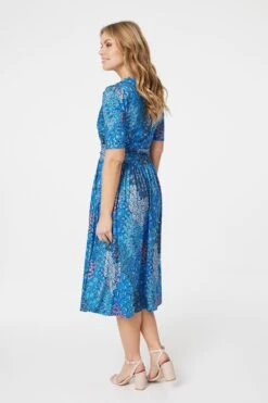 Peacock Print Wrap Front Dress -Hallmark Style D165082 BLUE 7