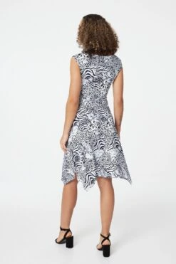 Animal Print Hanky Hem Dress -Hallmark Style D165094 BLACK AND WHITE 5
