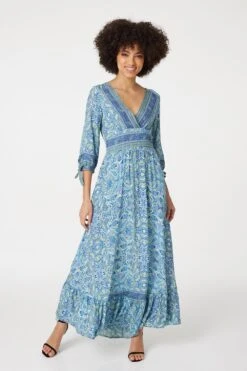 Paisley Tie Sleeve Maxi Dress