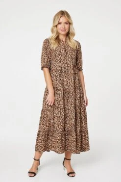 Leopard Print Tiered Maxi Dress -Hallmark Style D165163 BROWN 1