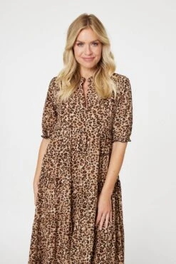Leopard Print Tiered Maxi Dress -Hallmark Style D165163 BROWN 3
