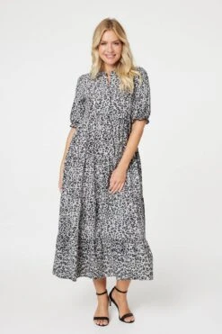 Leopard Print Tiered Maxi Dress -Hallmark Style D165163 GREY 2
