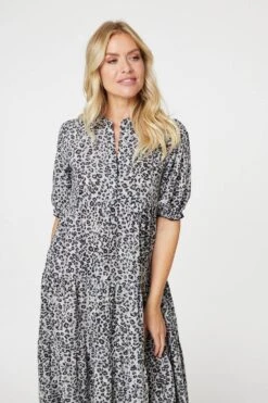 Leopard Print Tiered Maxi Dress -Hallmark Style D165163 GREY 3