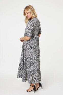 Leopard Print Tiered Maxi Dress -Hallmark Style D165163 GREY 5