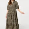 Leopard Print Tiered Maxi Dress -Hallmark Style D165163 KHAKI 1