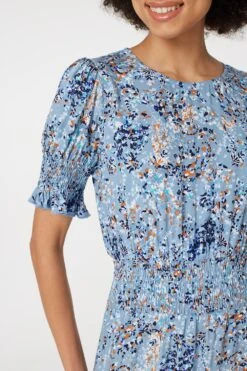Floral Front Split Midi Dress -Hallmark Style D165176 MULTI BLUE 3