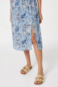 Floral Front Split Midi Dress -Hallmark Style D165176 MULTI BLUE 4