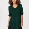 1/2 Sleeve Smocked Mini Dress -Hallmark Style D165195 DARK GREEN 3