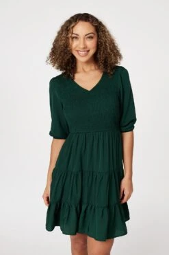 Hallmark Style 30 1/2 Sleeve Smocked Mini Dress