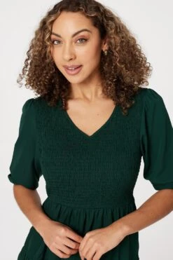 1/2 Sleeve Smocked Mini Dress -Hallmark Style D165195 DARK GREEN 4