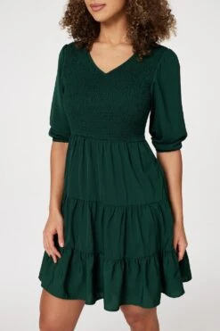 1/2 Sleeve Smocked Mini Dress -Hallmark Style D165195 DARK GREEN 5