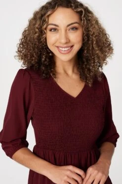 1/2 Sleeve Smocked Mini Dress -Hallmark Style D165195 WINE 4