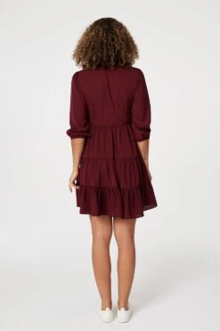 1/2 Sleeve Smocked Mini Dress -Hallmark Style D165195 WINE 5