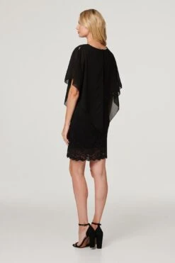 Lace Semi Sheer Poncho Dress -Hallmark Style D165211 BLACK 4