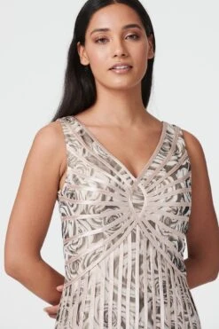 Floral V-Neck Fit & Flare Dress -Hallmark Style D165249 BEIGE 4