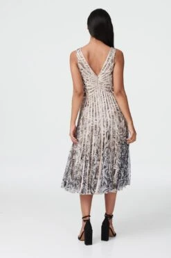 Floral V-Neck Fit & Flare Dress -Hallmark Style D165249 BEIGE 5