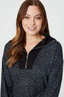 Printed Zip Neck Jumper Dress -Hallmark Style D165387 MULTI BLACK 4