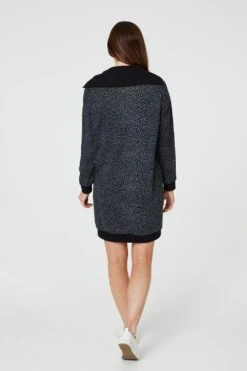 Printed Zip Neck Jumper Dress -Hallmark Style D165387 MULTI BLACK 7