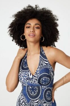 Mosaic Print Halter Neck Maxi Dress 12 Mosaic Print Halter Neck Maxi Dress -Hallmark Style D165388 MULTINAVY 3